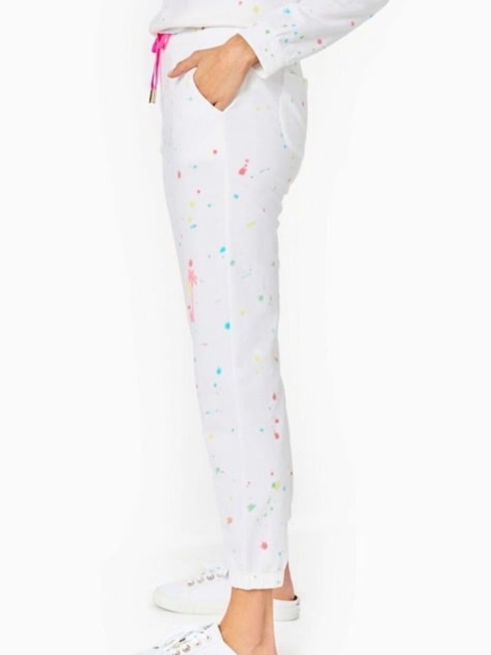 Lilly Pulitzer Women Mallie Neon Paint Splatter Knit Jogger Pants Resort White L - Picture 4 of 13